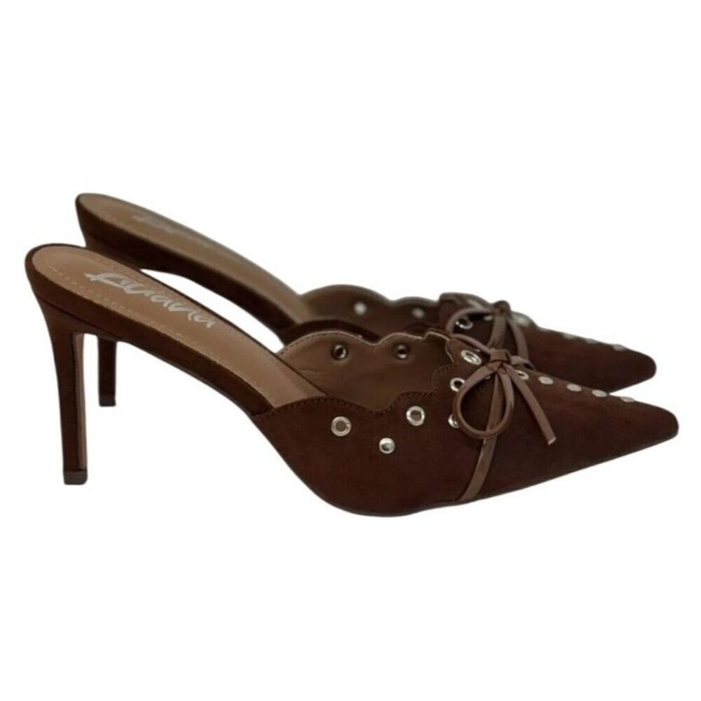 Liliana / Caprice-2 / Brown / Suede / Pointed-Toe / Heeled Mules / With Studded